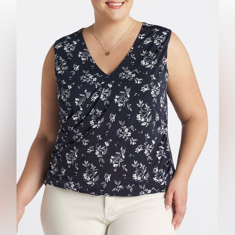 Violets & Roses Navy Rai Wrap Knit Top Sixe 1X EUC